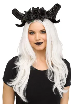 Produktbild von Schwarze Dämonen Hörner mit Rosen als Accessoire für Fantasy und Halloween Kostüme