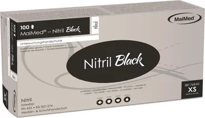 Produktbild von MaiMed-Nitril Black Gr. XS, schwarz, unsteril puderfrei, Latexfreie-Handschuhe zu 100 St./Box | Box (100 Stück)