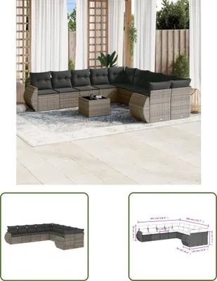 Produktbild von The Living Store 10-tlg. Garten-Sofagarnitur mit Kissen Grau Poly Rattan