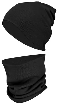 Produktbild von TupTam Kinder Mütze / Beanie und Schlauch Schal Set aus Jersey und Rippstoff, Farbe: Schwarz, Größe: 56-62