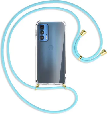 Produktbild von Handykette Backcover-Schutzhülle mit Band (Metall goldfarben) für Motorola Edge 20 Pro - himmelblau