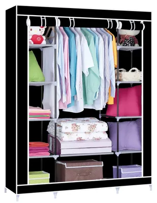 Produktbild von NYVI Kleiderschrank FlexStorage - Faltbar, Tragbar, Stabil, Rostfrei - Komfort Faltschrank - Stoffschrank mit Kleiderstange - Schlafzimmer, Camping, Ankleidezimmer - L 175x150x45 cm Schwarz