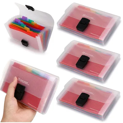 Produktbild von 4 Mini-Dokumentenmappen A6, 13 Fächer, erweiterbare Dokumententasche, Ringbuch mit Karteikarten, tragbarer Ringordner für Schule, Zuhause, Büro und Reisen