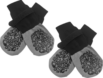Produktbild von 4 Stück rutschfeste Hundesocken mit reflektierenden verstellbaren Bändern, Haustier-Socken für Hunde, Pfoten-Schutz für Holzböden, Schwarzton Grau, Extra Groß