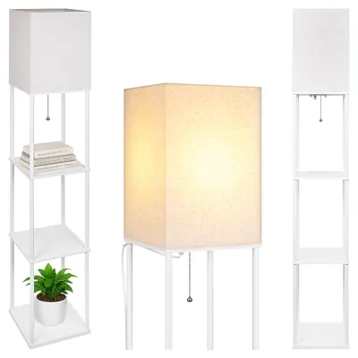 Produktbild von MasterLED Stehlampe mit Regal 3 Ablagen E27 158 cm Weiß Stoffschirm Wohnzimmer