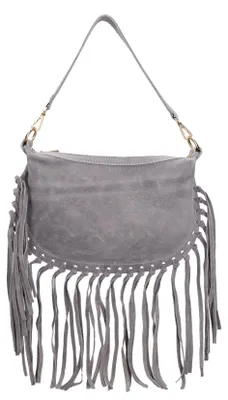 Immagine prodotto di Borsa a tracolla convertibile in suede con frange, prodotta in Italia