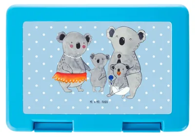 Produktbild von Mr. & Mrs. Panda Bento Box Koala Familie - Blau Pastell - Geschenk, Koalas, Muttertag, Papa, Butterbrotdose, Kinder, Brotbehälter, Bentobox, Snackbox, Vorratsbehälter