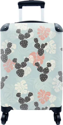 Produktbild von MuchoWow® MuchoWow® Koffer Handgepäck Trolley Rollkoffer Kleine Reisekoffer mit 4 Rollen - Kaktus - Monstera - Muster - Pastell - Hawaii - Cabin Size < 55x40x23 cm & 55x40x20 cm - Fotokoffer - Kabinen