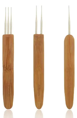 Dreadlocks-Nadel-Set, 3-teilig, Edelstahl, Bambusgriffe