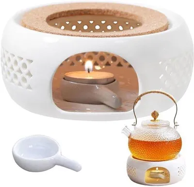 Productafbeelding van Theepot voor warmer, koffieverwarmertje, keramiek, theelichtwarmer, stoofje, witte theewarmer, geschikt voor thee en koffie