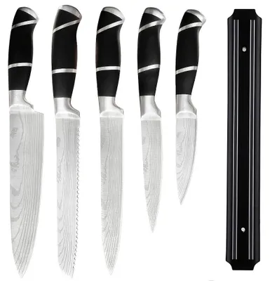 Produktbild von UISEBRT Kochmesserset 6 teilig Küchenmesser Set Edelstahl mit Kochmesser Brotmesser Fleischmesser Schälmesser Magnetischer Messerhalter