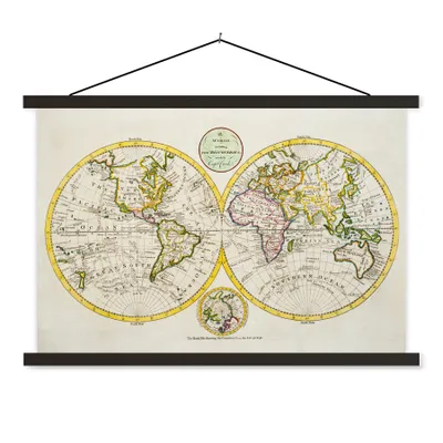 Produktbild von MuchoWow® Textilposter Weltkarte - Vintage - Farben 60x40 cm mit schwarzem Rahmen - Hölzernes