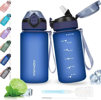 Produktbild von AOHAN Trinkflasche 600ML mit auslaufsicherem Klappdeckel und Strohhalm