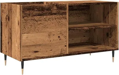 Produktbild von Plattenschrank Altholz-Optik 84,5x38x48 cm, Vinyl Schallplattenregal aus Holzwerkstoff mit Metallbeinen, Phonoschrank für Plattenspieler & LP-Sammlung