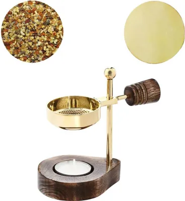 Produktbild von 3tlg Set Räucherstövchen in Gold Plättchen 100g Gloria Weihrauch Räucherubehör