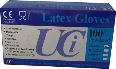 Obrázok produktu pre Unisex latexové vyšetrovacie rukavice na jedno použitie, 100 kusov TL1262 (S) (môže sa líšiť)
