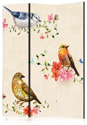 Produktbild von Muralo Einseitig bedruckter PARAVENT 3-teilig Raumteiler klappbar BUNTE VÖGEL UND BLUMEN 135cmx172cm