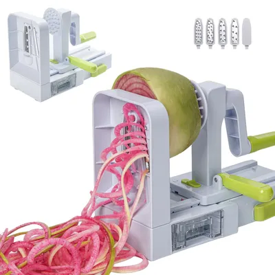 Produktbild von Faltbarer Gemüsespiralizer mit 4 Klingen, manueller Spiral Schneider für Zucchini Pasta, stabil mit Saugnapf, Küchenhelfer