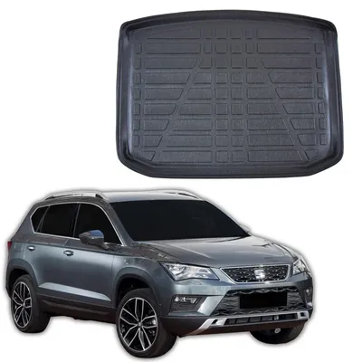 Image de Tapis De Coffre Sur Mesure Pour Seat Ateca 4x2 2017-2023, Noir, Antidérapant, Bord Haut, Toutes Saisons