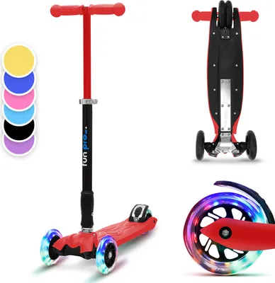 Produktbild von Fun Pro TWO Roller, Scooter für Kinder, Dreirad-Kinderroller, Tretroller für Jungen & Mädchen, Kinderscooter mit LED-Räder, Mini Roller Höhenverstellbar & Klappbar, Roller für Kinder ab 5 Jahren