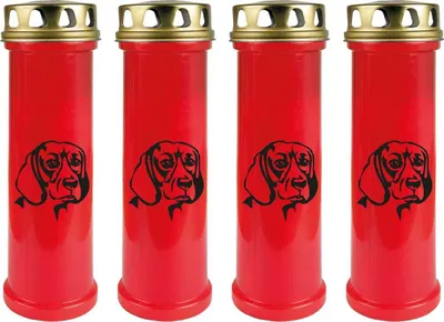 Produktbild von Grabkerze Rot 4er Pack, Brenndauer: 100 Stunden ( je Kerze ), Motiv: Dackel