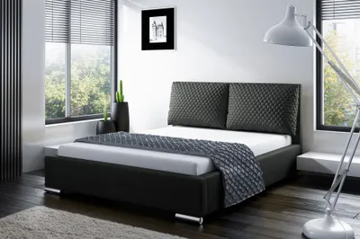 Produktbild von Polsterbett Bett Doppelbett GALENO 180x200 cm in Stoff Schwarz