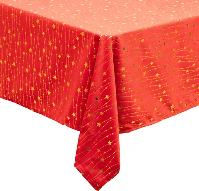 Obrázok produktu pre ATMOSFÉRA | Vianočný obrus - Obrus - červený so zlatými hviezdami - Vianočný - 140 x 360 cm - Obrus