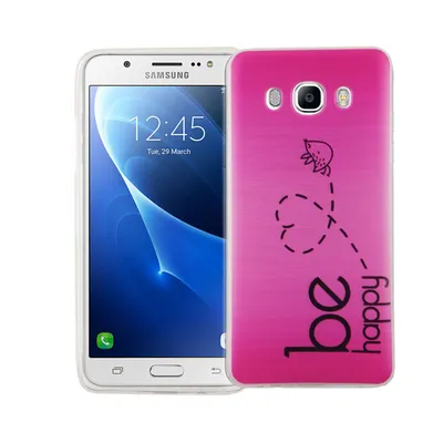 Immagine prodotto di Custodia protettiva per Samsung Galaxy J5 2016, cover in silicone TPU, design slim, motivo "Be Happy" rosa