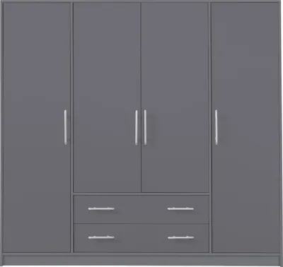 Productafbeelding van Kledingkast 200x190x56cm SMART SR1, kast met 4 deuren en 2 lades, antracietkleurig