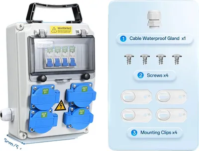 Produktbild von Stromverteiler, 4 Steckdosen, wasserdicht IP54, Dunkelgrau