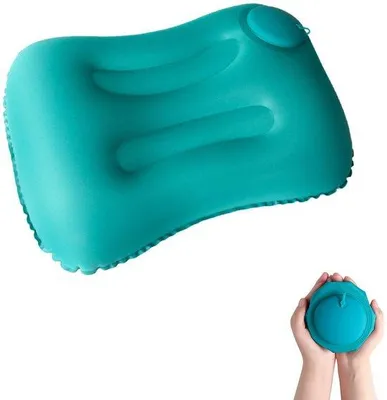 Productafbeelding van Unyqoos® Ultralicht opblaasbaar reiskussen met geïntegreerde luchtpomp, ergonomisch neksteun, compact en wasbaar (flockmateriaal/PVC), inclusief opbergzak