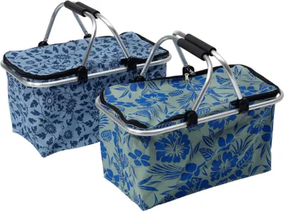 Produktbild von Axentia 252294 Tragekorb, Einkaufstasche mit Henkeln, Tragetasche in zwei trendigen Designs, 48 x 28 x 24cm, Henkelkorb mit Abdeckung, blau gemustert