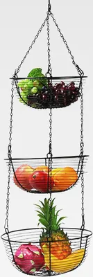 Produktbild von Hängekorb 3 Etagen zum Aufhängen, 3 Stöckiger Obstkorb Hängend, Obst- und Gemüsekorb für Küche & Restaurant, Schwarz