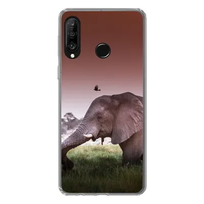 Produktbild von MuchoWow® Handyhülle Schutzhülle Hülle für Huawei P30 Lite Elefant - Gras - Sonne - Tiere Silikon Softcase Handy Hülle - Handyhülle