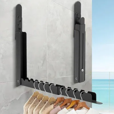 Productafbeelding van Unyqoos® Set inklapbare wandhaken (metaal, matzwart) – ruimtebesparende garderobehaakjes, afmetingen 26 x 19,6 x 2,3 cm, inklapbaar tot 90°, inclusief bevestigingsmateriaal