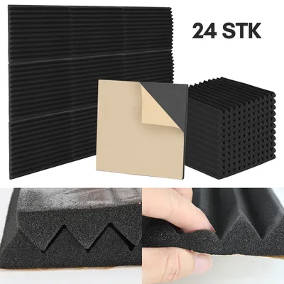 Immagine prodotto di Schiuma triangolare - autoadesiva (30x30x 2,5 cm) Schiuma acustica autoadesiva - tappetini fonoassorbenti per un efficace isolamento acustico
