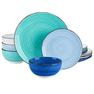 Zdjęcie produktu dla Zestaw naczyń ceramicznych, 48 elementów, stylowy wzór wirowy, 12 CZĘŚCI NIEBIESKI