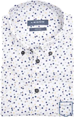 Produktbild von Ledub Hemd mit kurzem Arm Modern Fit Neue normale Passform weiß mit Punkteprint Baumwolle