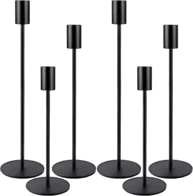 Immagine prodotto di Set di 6 candelabri neri per candele a stelo di 2,2 cm, candelabro da matrimonio, candelabro decorativo vintage