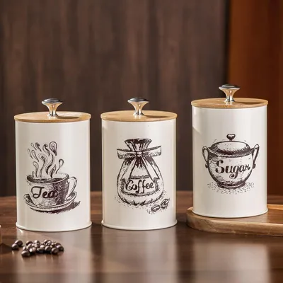 Metall-Aufbewahrungsdosen-Set, 3 x 1000 ml, Tee Kaffee Zucker