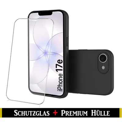Produktbild von Für iPhone 17e ( 6.1" ) Schwarz Silikon Handy Schutz Hülle + 9H Panzerglas HD Schutzglas