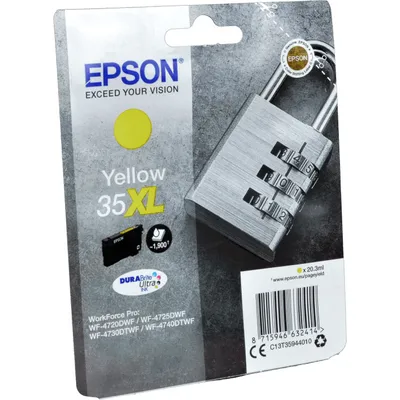Produktbild von Epson Padlock 35XL Vorhängeschloss DURABrite Ultra Single Yellow Tinte, Hohe (XL-) Ausbeute, Gelb, Tinte auf Pigmentbasis, 20,3 ml, 1 Stück(e), 1900 Seiten