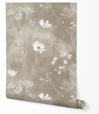 Produktbild von Selbstklebende Tapete Möbelfolie Blumen Beige Taupe Floral Modern Tapete Wohnzimmer Schlafzimmer Flur Minimalistisch Elegant Natur Stil Abwaschbar 2,5m x 0,5m