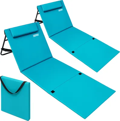 Produktbild von DETEX® 2x Strandmatte mit Rückenlehne Gepolstert Türkis Sonnenliege klappbar UV-beständig Tasche Reißverschluss Kissen Tragegurt Garten Camping Picknick Liegematte 158x56cm