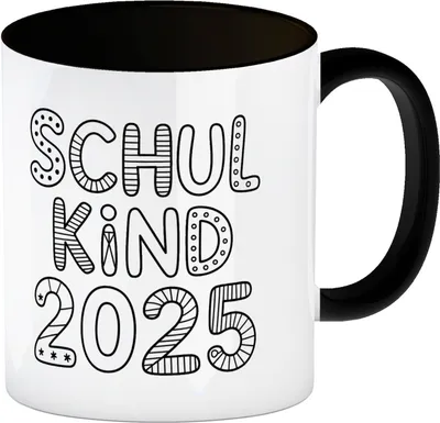 Produktbild von Schulkind 2025 Kaffeebecher in schwarz zum Ausmalen