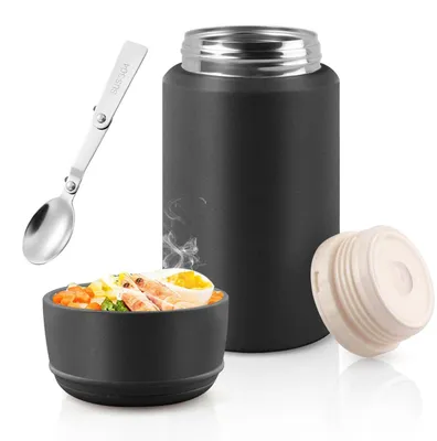 Image de Contenant isotherme pour aliments avec cuillère en acier inoxydable, 750 ml, noir