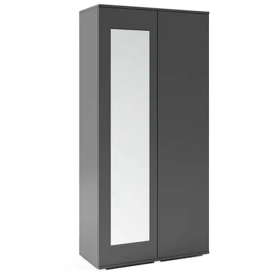 Produktbild von Kleiderschrank 90 cm "Modulo" 2-türig mit Spiegel, Mehrzweckschrank, Graphit, Push-to-Open-System, Modernes Design