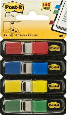 Produktbild von Post-It Flags, Primary Colors, 1/2 in Wide, 35/Dispenser, 4 Dispensers/Pack, Blau, Grün, Rot, Gelb, 35 Red, 35 Blue, 35 Yellow, 35 Green, 12 mm, 12,7 mm, 35 Blätter