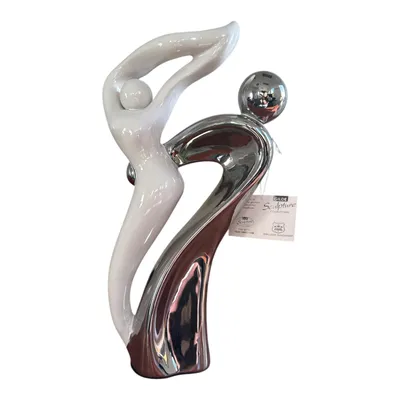Produktbild von Gilde Skulptur "Francis Tanzend" Statue Pärchen aus Keramik, silber/weiss, 37cm, Dekoration Wohnung, Paar Figur Harmonie