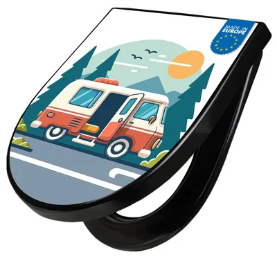 Produktbild von WC Sitz D-Form Schwarz mit Absenkautomatik Motiv Abenteuer Reise [TDSCH3 13166]